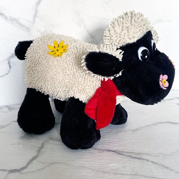Shaun the Sheep Other - Shaun the Sheep - Vintage Plush with daisies and red scarf.  Wallace and Gromit